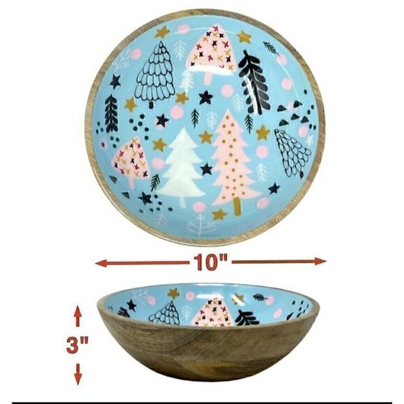 NEW Handpainted Mango Wood Scandinavian Style Christmas Serving Bowl - Picture 5 of 5